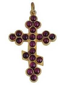 RUSSIAN GILT SILVER GARNETS CROSS CRUCIFIX PENDANT