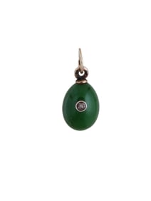 RUSSIAN 14K GOLD DIAMOND NEPHRITE JADE EGG PENDANT