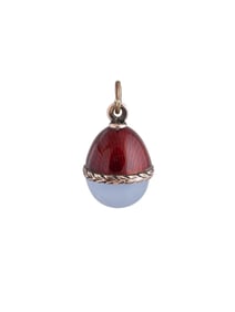 RUSSIAN 14K GOLD ENAMEL CHALCEDONY EGG PENDANT