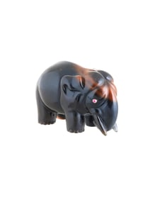 RUSSIAN CARVED JASPER ELEPHANT FIGURE W GOLD RUBY EYES