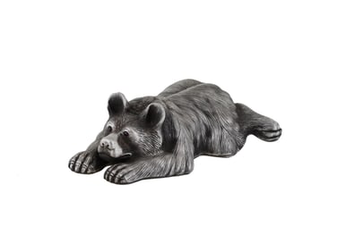 RUSSIAN HAND CARVED SILVER FIGURINE BEAR WITH RUBY EYES