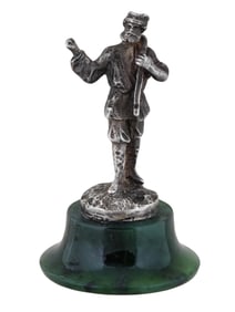 RUSSIAN SILVER PEASANT FIGURE ON NEPHRITE JADE BASE