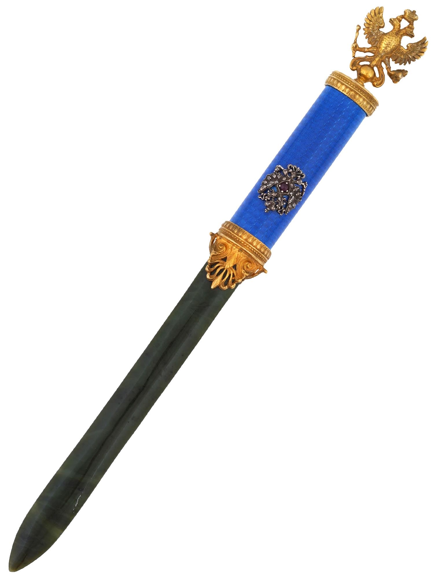 RUSSIAN SILVER DIAMONDS ENAMEL JADE LETTER OPENER (1 of 5)