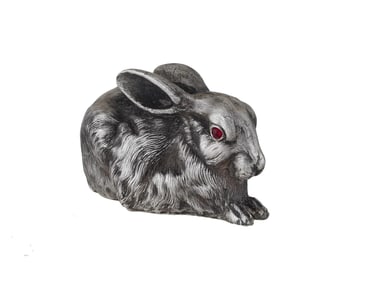 RUSSIAN 84 SILVER RABBIT FIGURINE WITH RUBY EYES