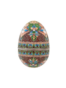 LARGE RUSSIAN SILVER CLOISONNE ENAMEL EGG CASKET