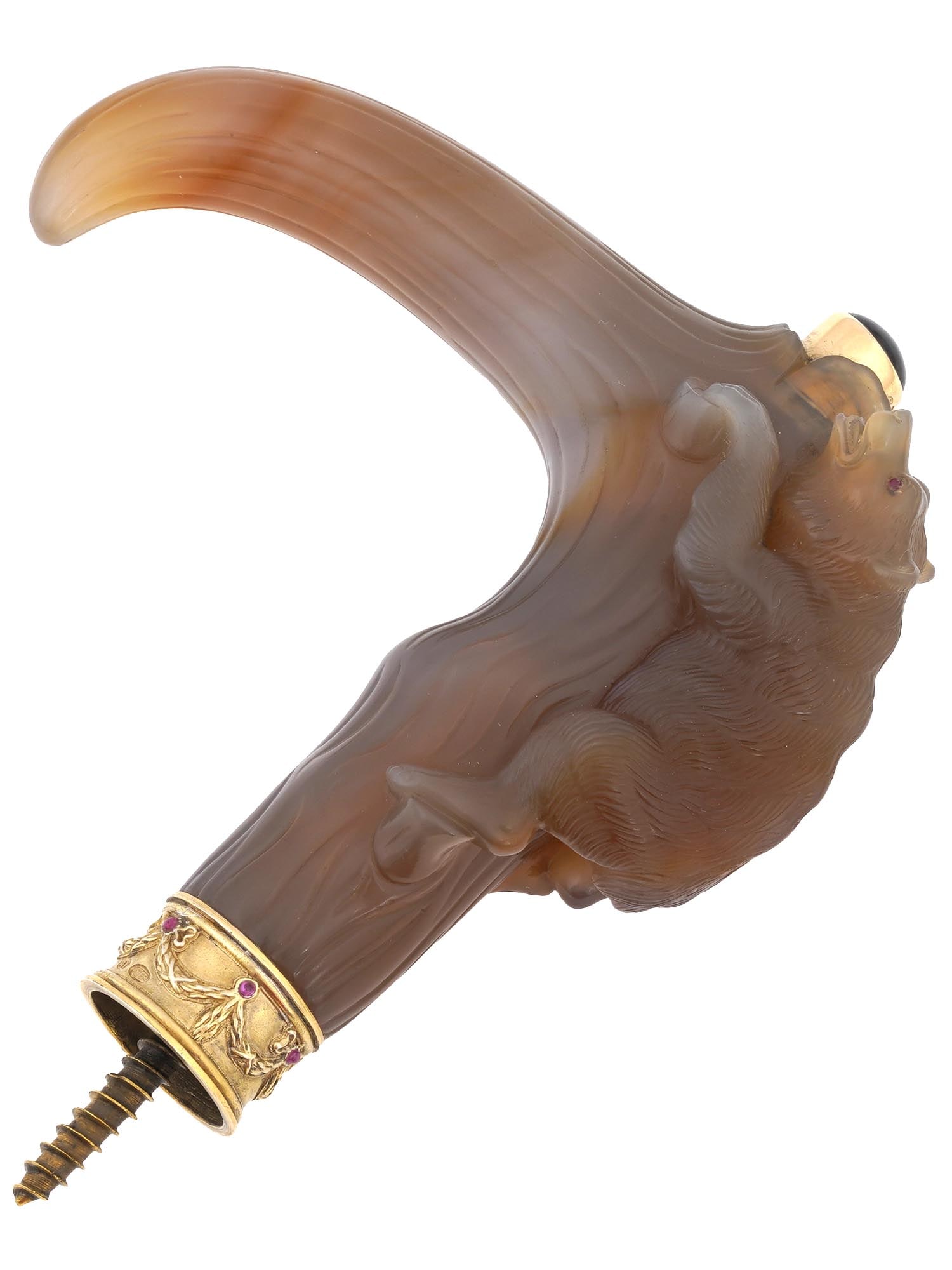 RUSSIAN AGATE AND 14K GOLD SILVER CANE HOLDER W BEAR (1 of 7)