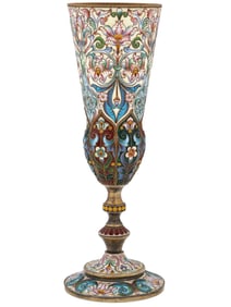 TALL RUSSIAN 88 SILVER CLOISONNE ENAMEL GOBLET CUP