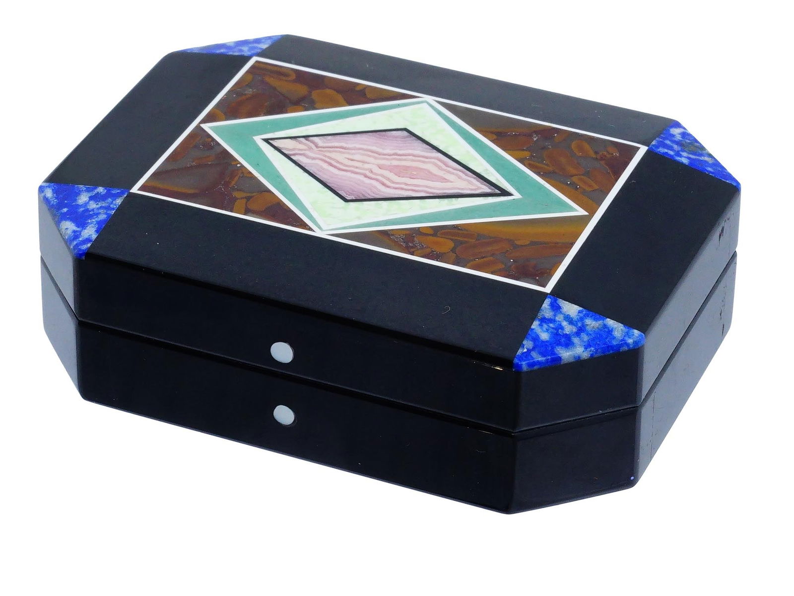 BLACK ONYX AND SEMI PRECIOUS STONE INTARSIA BOX (1 of 8)