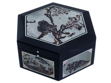 ONYX JASPER AND SEMI PRECIOUS STONE INTARSIA BOX
