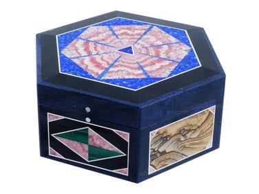 LAPIS LAZULI AND SEMI PRECIOUS STONE INTARSIA BOX