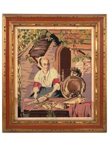 VTG NEEDLEPOINT TAPESTRY GABRIEL METSU CLEANING FISH