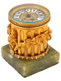 ANTIQUE ENGLISH GILT BRONZE MARBLE TABLE CLOCK
