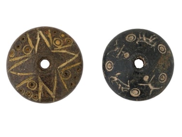 ANCIENT ROMAN CARVED STONE SPINDLE WHORLS CA 150 AD