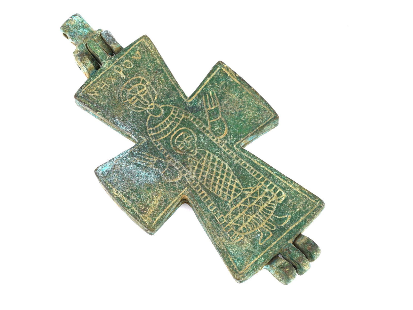 ANCIENT BYZANTINE BRONZE RELIQUARY CROSS VIRGIN MARY (1 of 3)