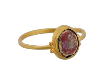 ANCIENT ROMAN GOLD AND MOSAIC GLASS INTAGLIO RING