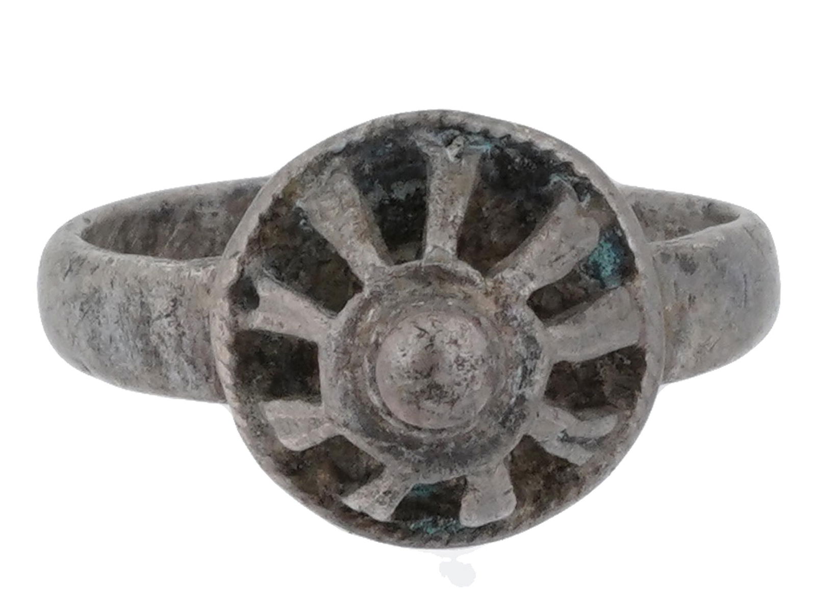 ANCIENT ROMAN SILVER RING WITH CROWN TOP 100 TO 300 AD (1 of 4)