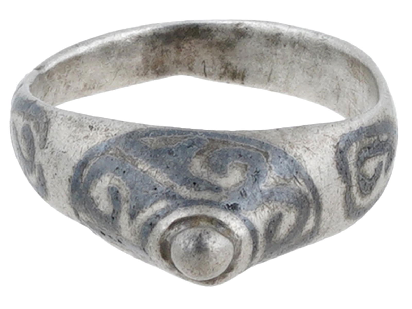 ANCIENT ROMAN SILVER RING WITH NIELLO DECORATIONS (1 of 5)