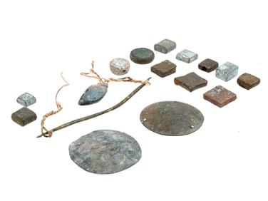 ANCIENT ROMAN BRONZE BALANCE SCALES AND VARIOUS WEIGHTS
