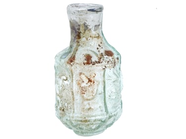 ANCIENT ROMAN GLASS PERFUME BOTTLE WITH MEDUSA IMAGES