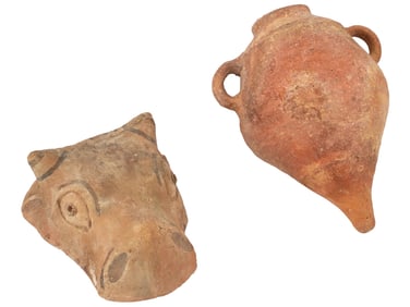 ANCIENT HOLY LAND TERRACOTTA AMPHORA AND BULL MASK
