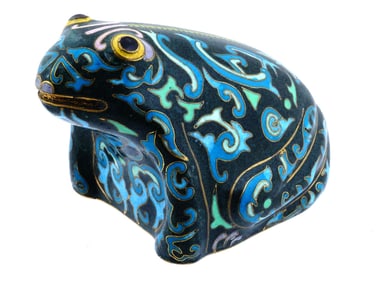 VTG CHINESE BRASS CLOISONNE ENAMEL FROG FIGURINE