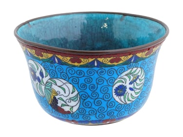 ANTIQUE CHINESE MEIJI CLOISONNE ENAMELED FLORAL BOWL
