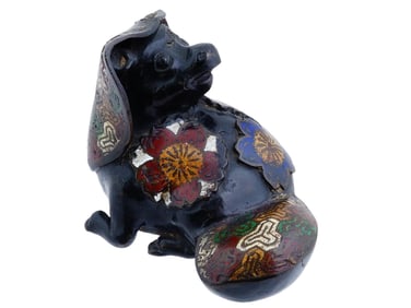 ANTIQUE CHINESE ENAMELED ANIMAL DOG FIGURINE