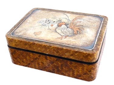 ANTIQUE JAPANESE LATE MEIJI WOOD BOX IN SILVER FRAME