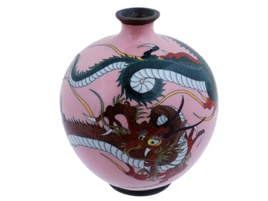 JAPANESE DRAGONS CLOISONNE ENAMEL GOLDSTONE VASE