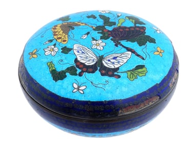 JAPANESE BUTTERFLY DESIGN CLOISONNE ENAMEL KOGO BOX