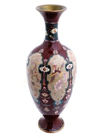 ANTIQUE JAPANESE ENAMEL VASE DRAGON AND PHOENIX BIRDS