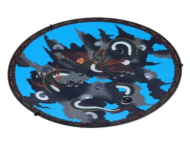 ANTIQUE JAPANESE CLOISONNE ENAMEL PLATE DRAGON IMAGE