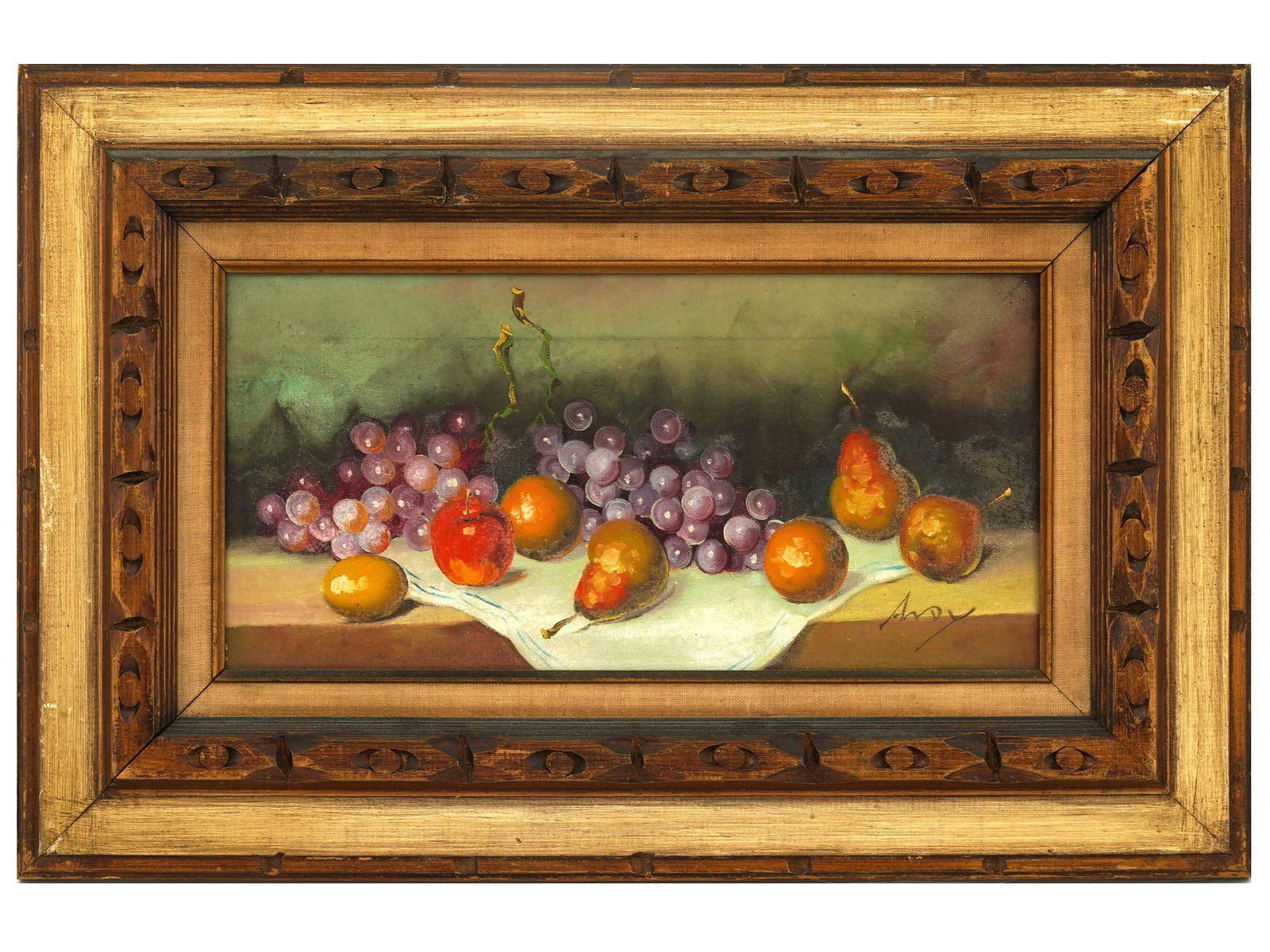 DUTCH SCHOOL FLORAL STILL LIFE OIL PAINTING SIGNED: A Dutch School oil painting on canvas depicting a still life with flowers. Signed by the artist, Andy, lower right. Framed. Floral still lifes were especially prominent in the early 1600s, and in thei
