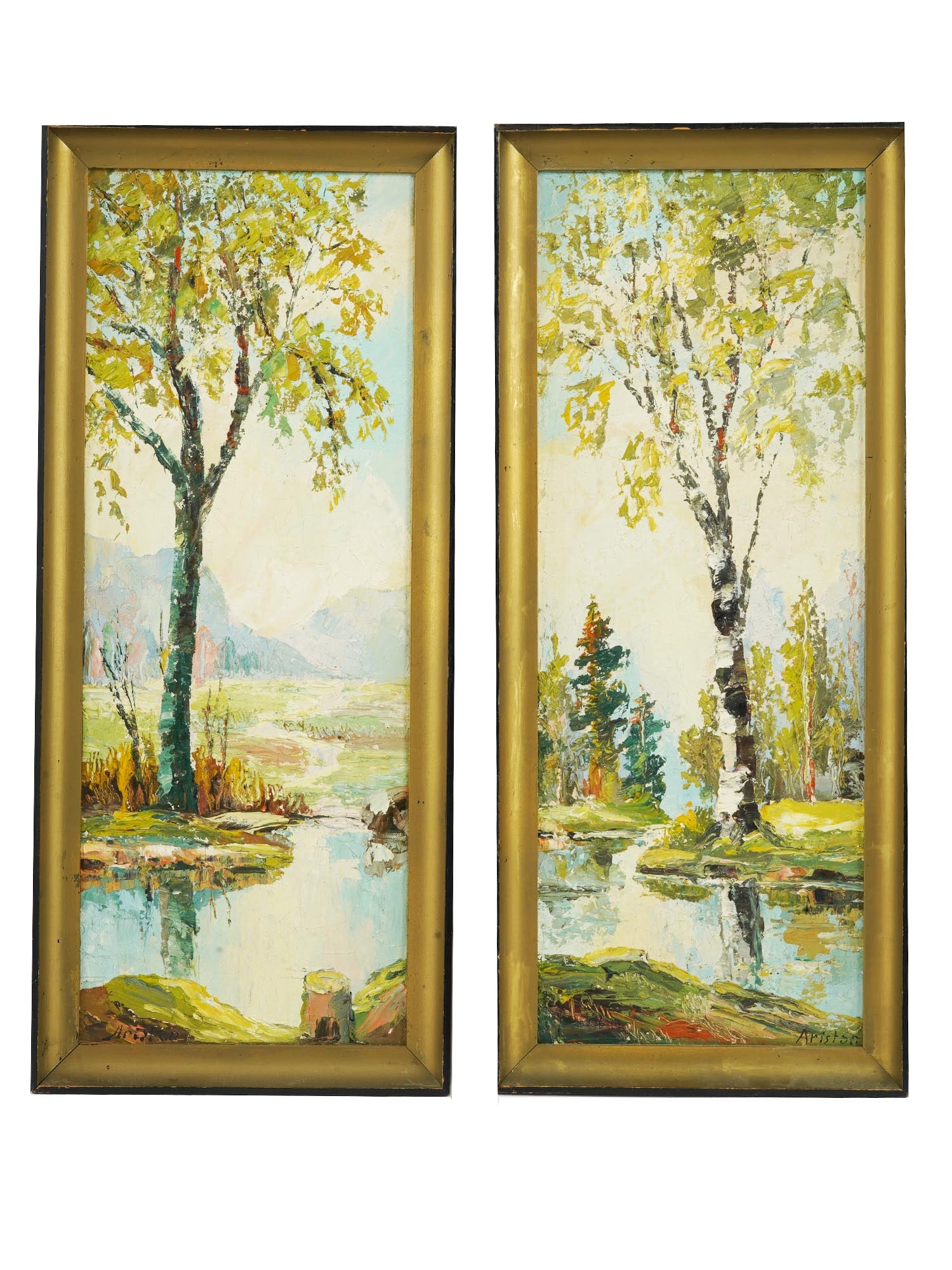 IMPRESSIONIST DIPTYCH OIL PAINTINGS SIGNED BY ARTIST (1 of 5)