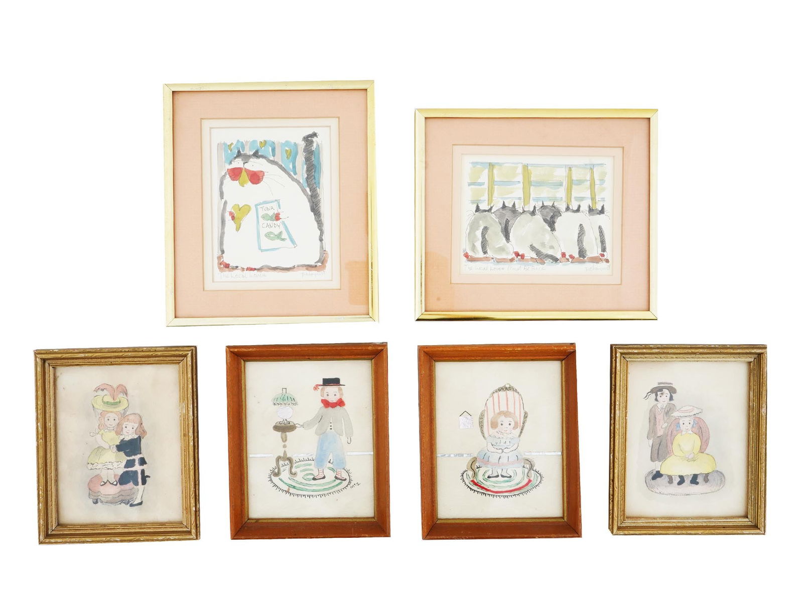 VINTAGE ARTWORKS ON PAPER CHILDREN SCENES AND CATS (1 of 9)