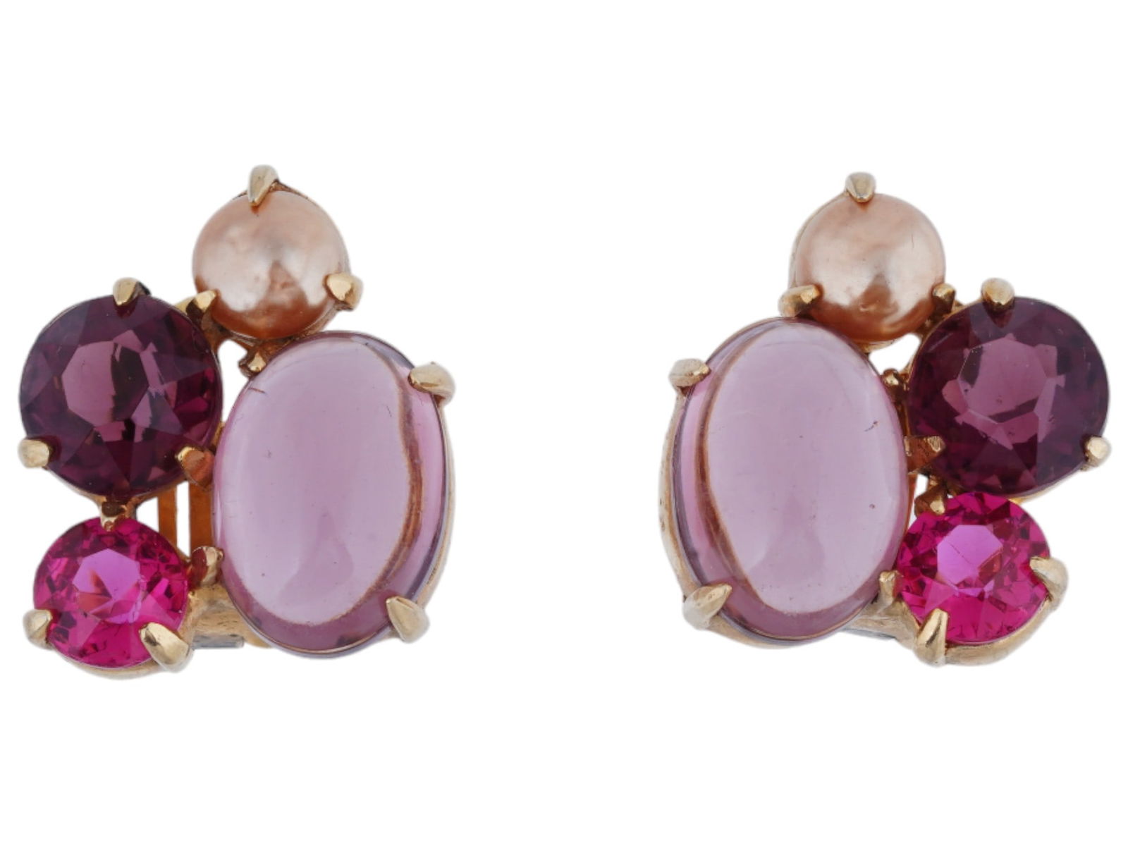 VINTAGE JEWELED GOLDEN STATEMENT CLIP EARRINGS (1 of 5)