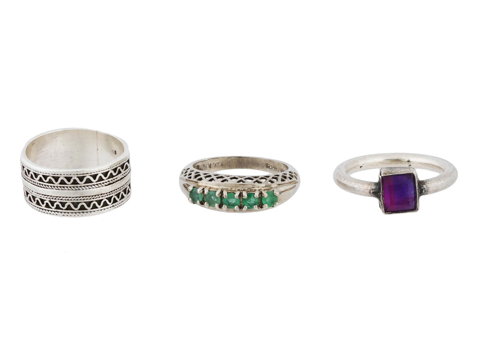 VINTAGE STERLING SILVER GEMSTONE AND NIELLO RINGS (1 of 7)