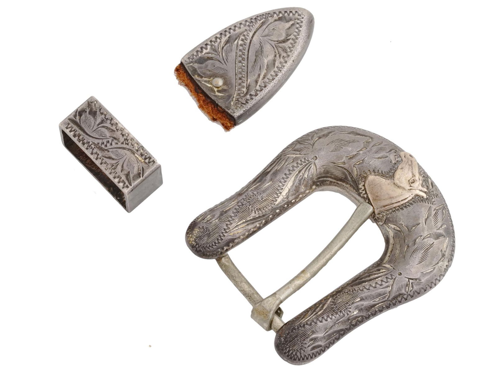 VTG STERLING SILVER 10K GOLD BELT BUCKLE AND END TIP (1 of 5)