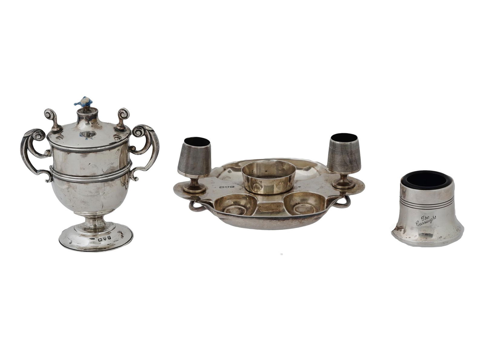 - 1 SILVER MATCH HOLDER AND A CIGAR LIGHTER AND A SILVER PLATED CANDLE HOLDER (1 of 9)