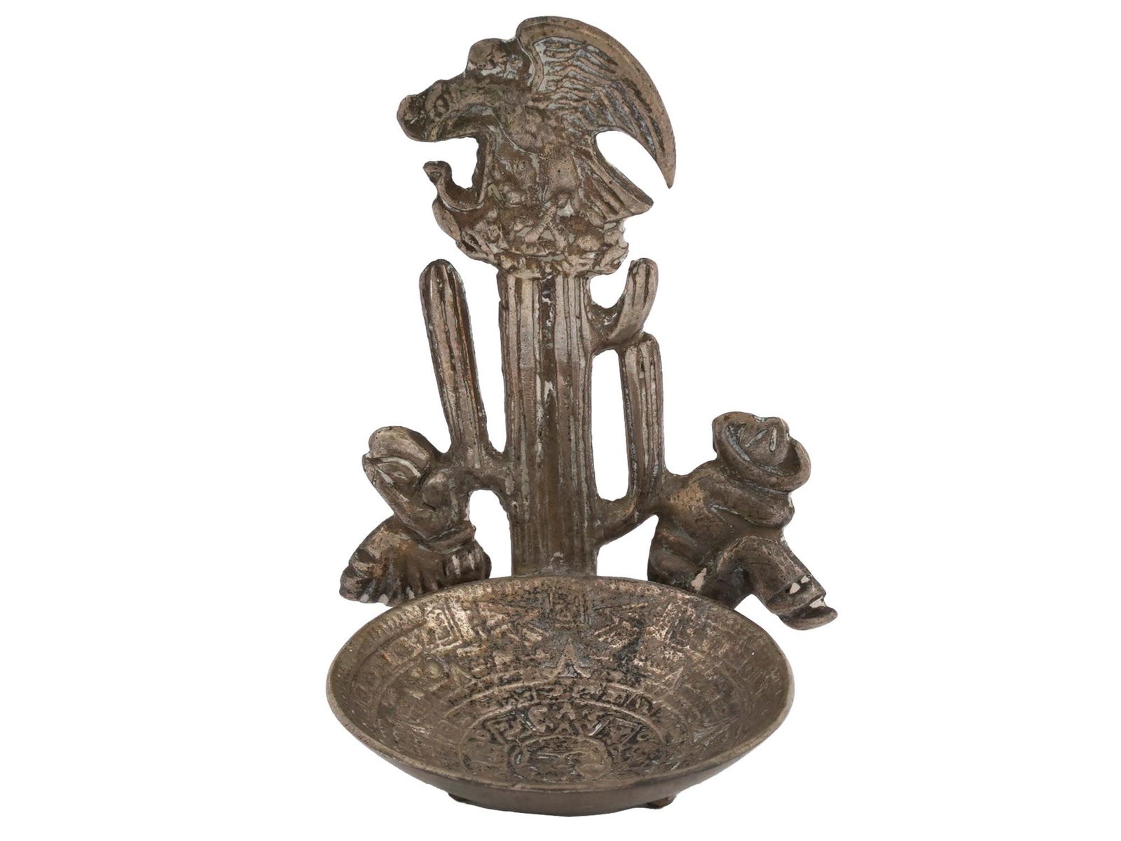 VINTAGE MEXICAN AZTEC REVIVAL EMBOSSED SILVER BOWL (1 of 8)