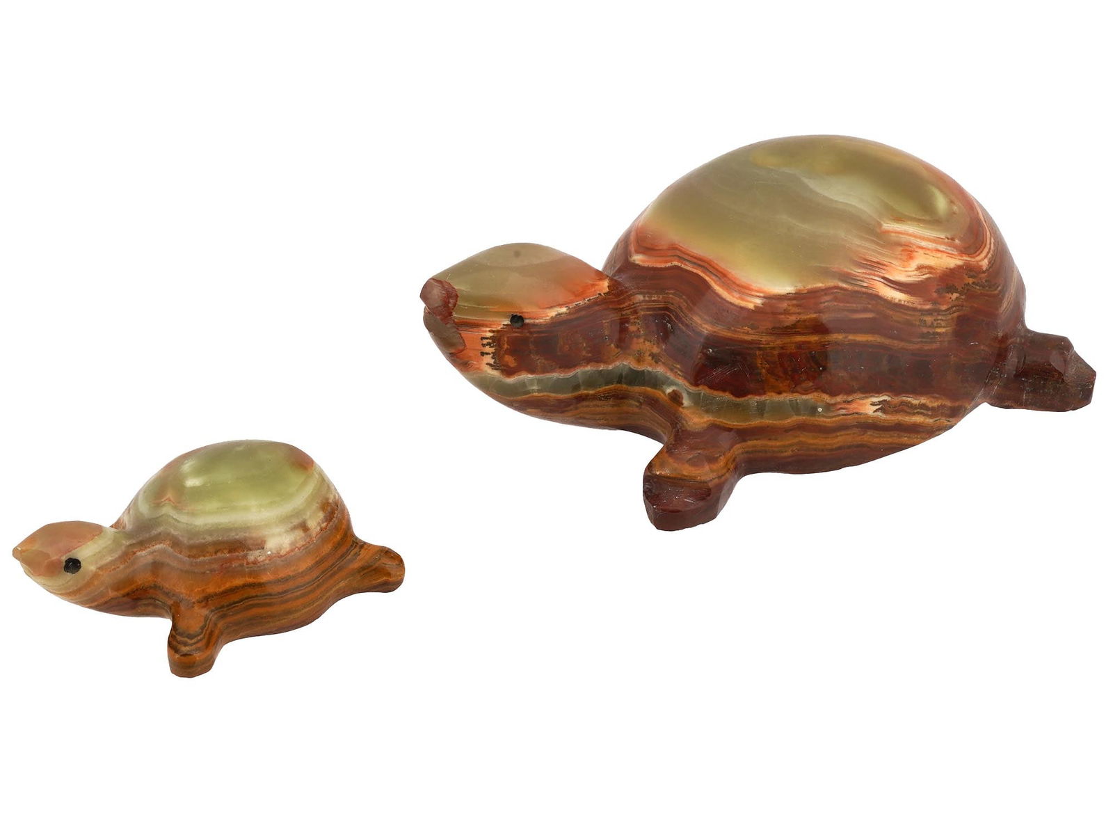 TWO VINTAGE CARVED SARDONYX TURTLE FIGURINES (1 of 6)
