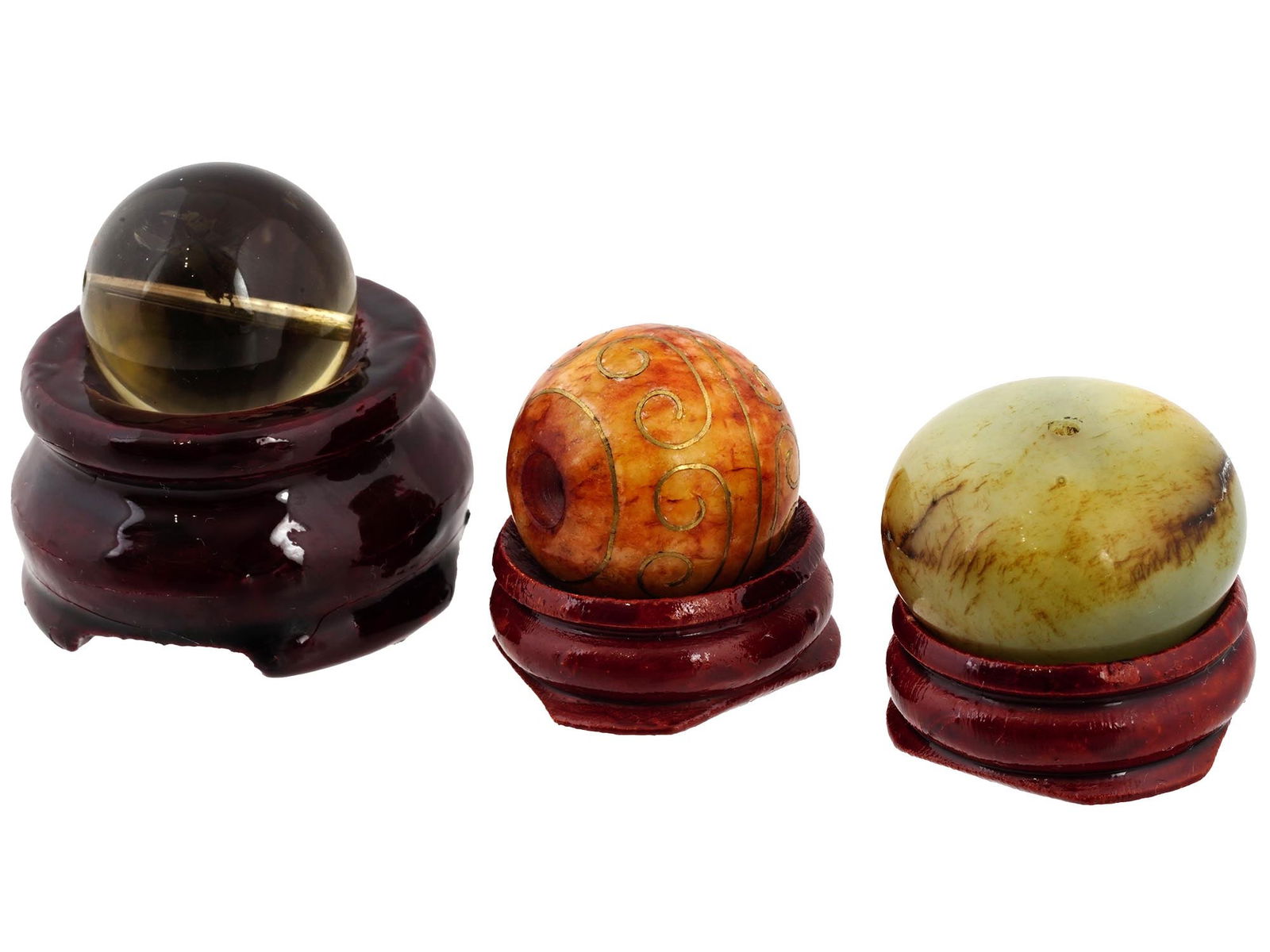 ANTIQUE NEPHRITE JASPER TOPAZ SPHERES WITH STANDS (1 of 8)