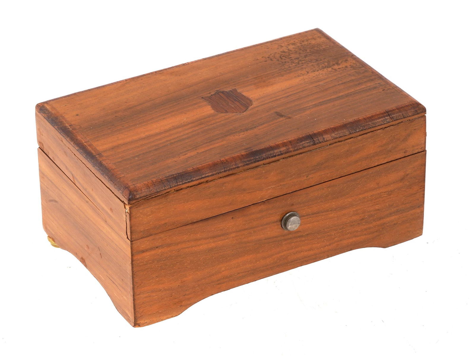 VINTAGE SWISS CYLINDER MUSIC BOX BY THORENS: A vintage Swiss cylinder music box by Thorens. Circa the mid 20th century, 1940s to 1960s. The music box plays three melodies, the names of which are written on the inside of the lid: Student prince i