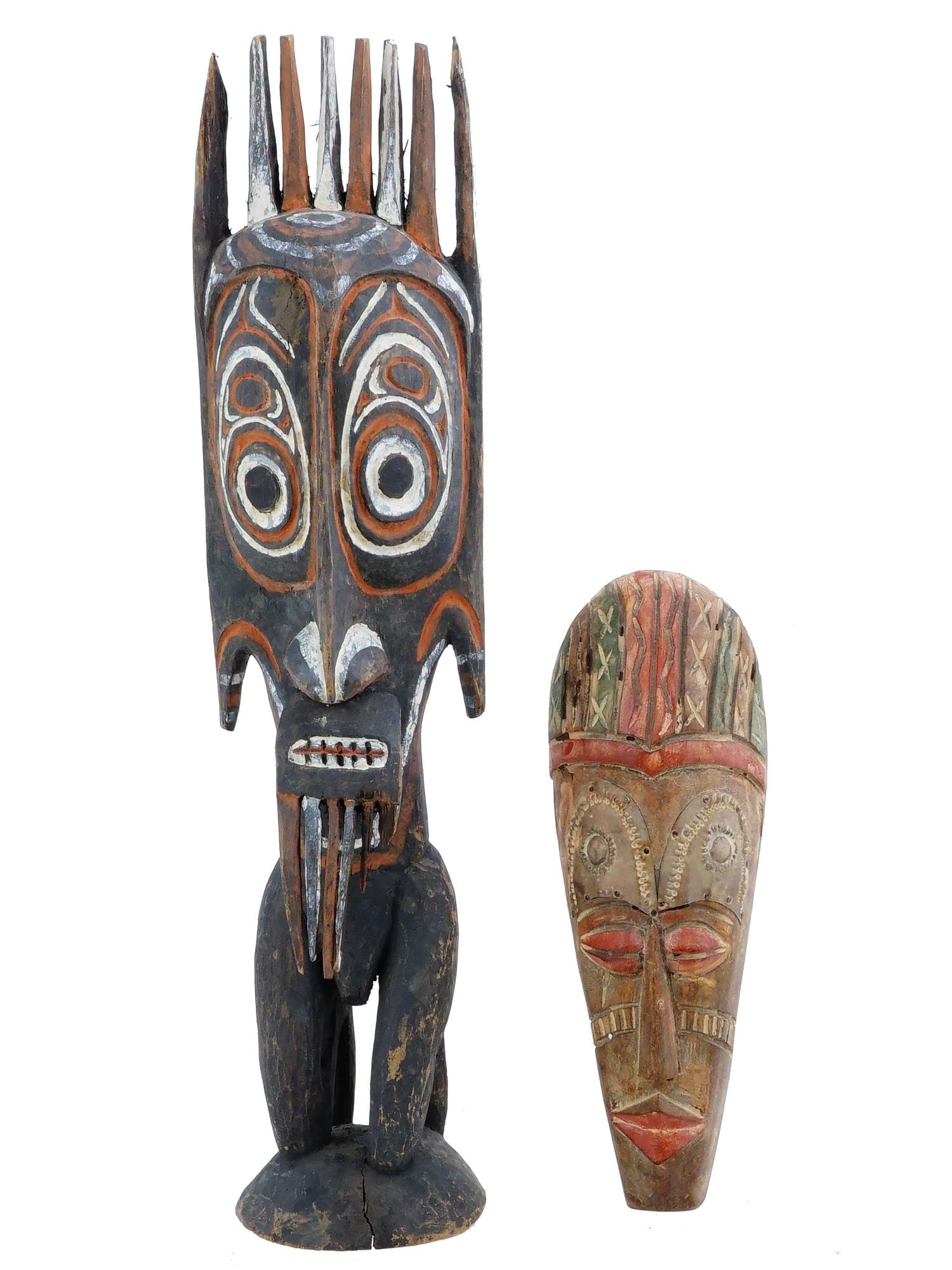 AFRICAN HAND PAINTED AND CARVED WOODEN MASK AND FIGURE (1 of 10)