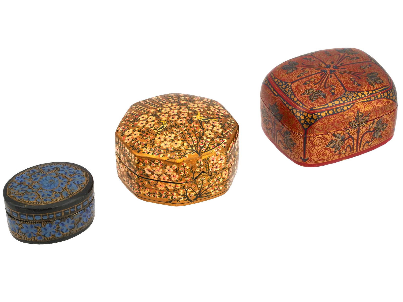 VINTAGE INDIAN HAND PAINTED WOODEN TRINKET BOXES (1 of 7)