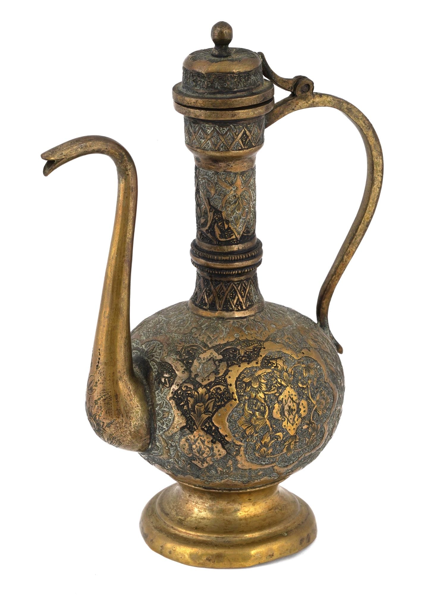 ANTIQUE PERSIAN BRASS PRESENTATION EWER JUG W DECOR (1 of 8)