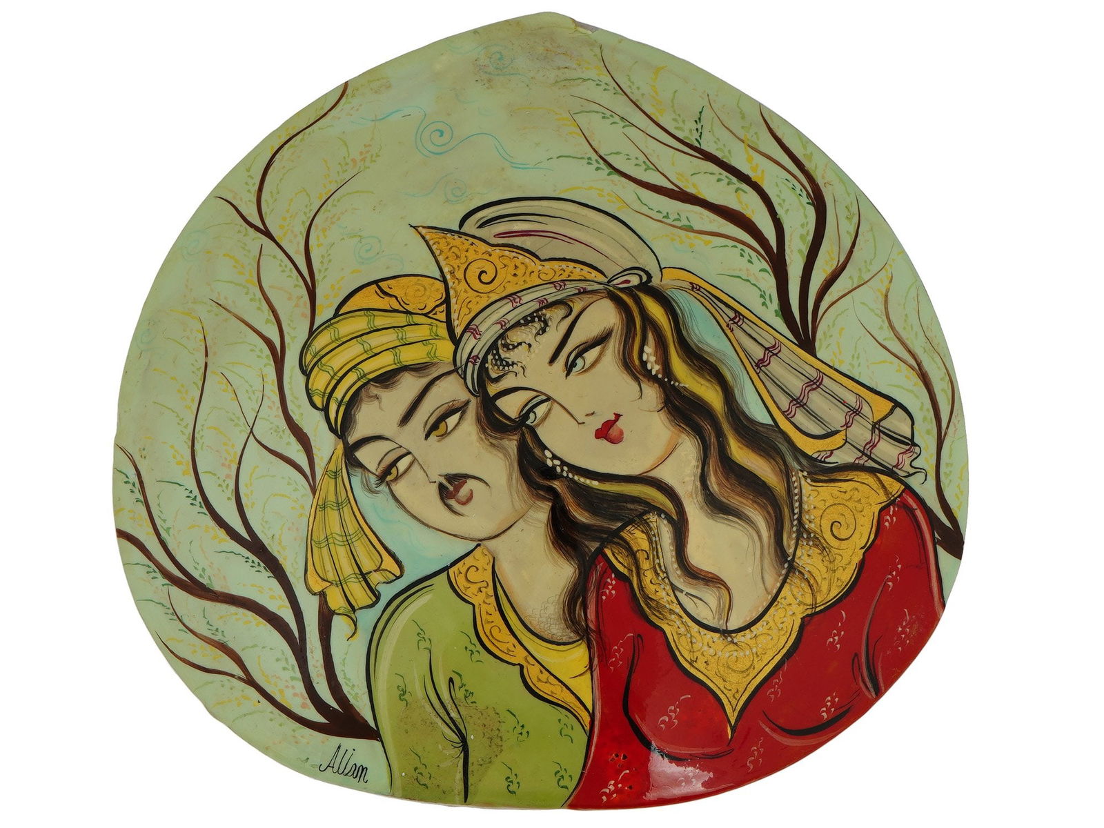 PERSIAN MANNER HAND PAINTED MOTHER OF PEARL SEASHELL (1 of 4)