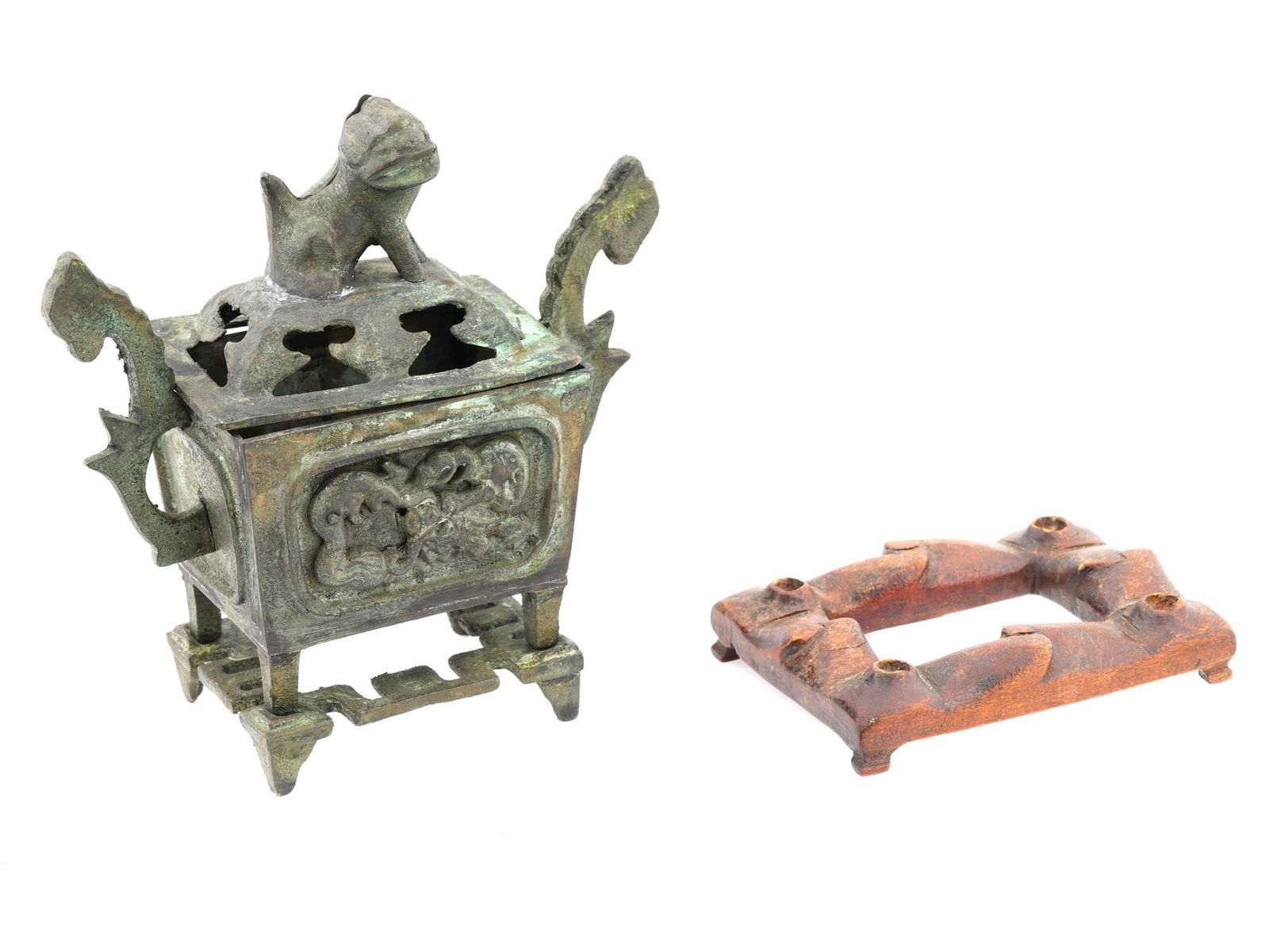 ANTIQUE CHINESE BRONZE INCENSE BURNER WITH STAND (1 of 5)