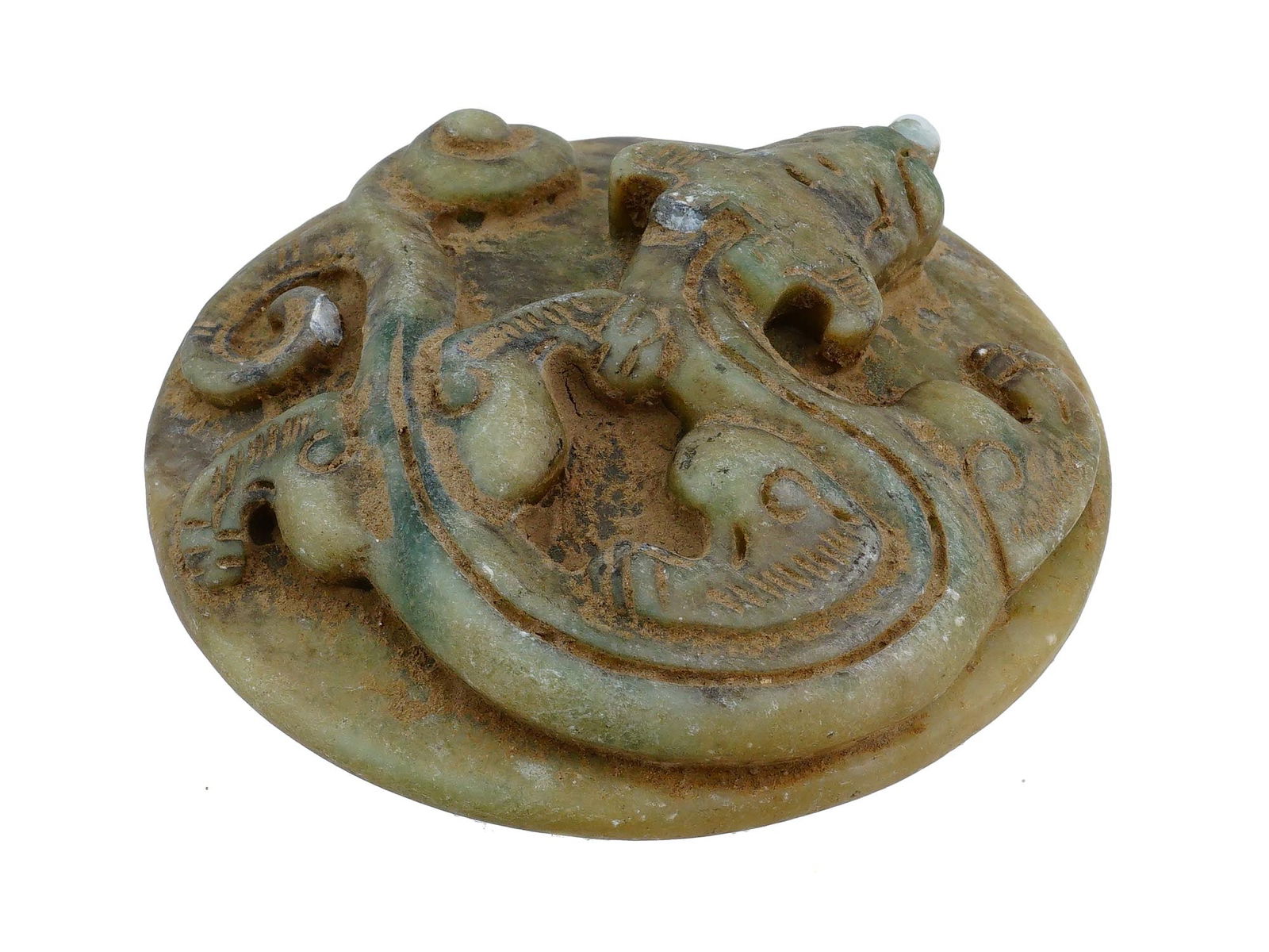 ANTIQUE CHINESE HAND CARVED JADE DRAGON FIGURAL LID (1 of 10)