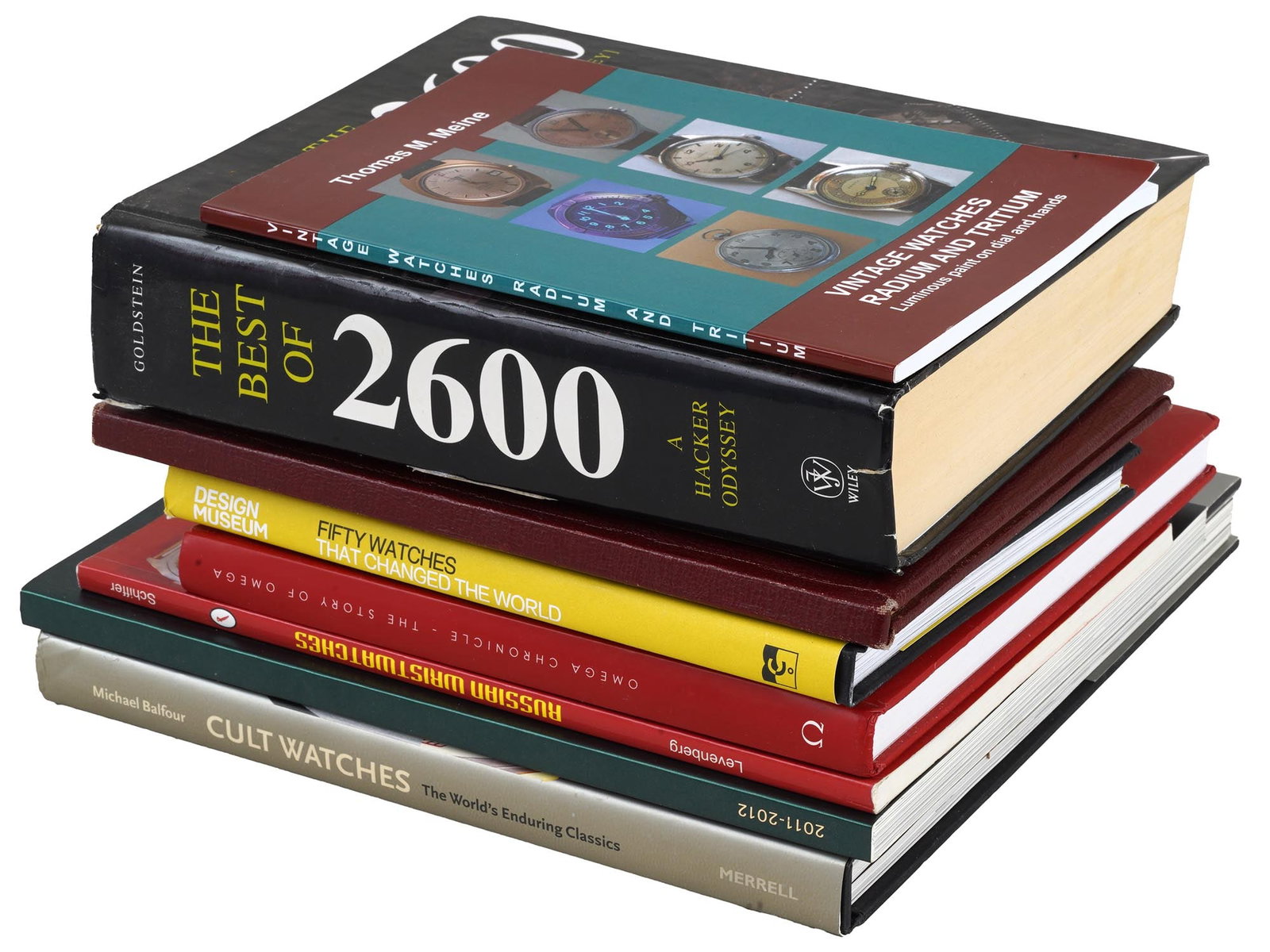 COLLECTION OF MODERN BOOKS ABOUT WRIST WATCHES: A collection of eight Modern books about wrist watches. The collection includes The Best of 2600 A Hacker Odyssey; Design Museum Fifty Watches That Changed The World by Alex Newson; Vintage Watches Ra